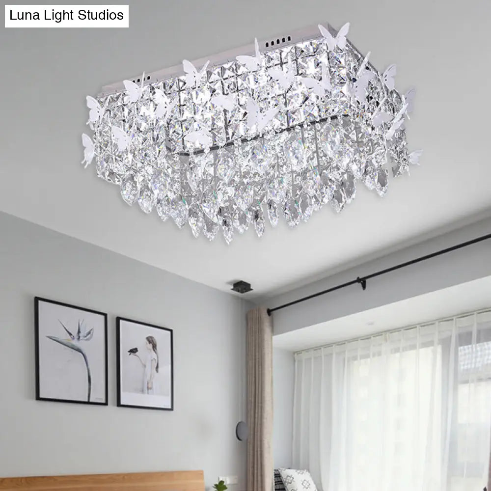 Rectangular Led Stainless-Steel Flush Mount Butterfly Ceiling Light Fixture With Clear/Amber/Lake