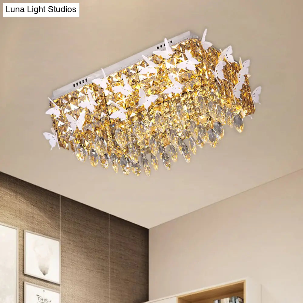 Rectangular Led Stainless - Steel Flush Mount Butterfly Ceiling Light Fixture With Clear/Amber/Lake