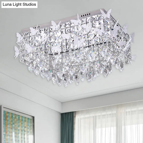 Rectangular Led Stainless-Steel Flush Mount Butterfly Ceiling Light Fixture With Clear/Amber/Lake