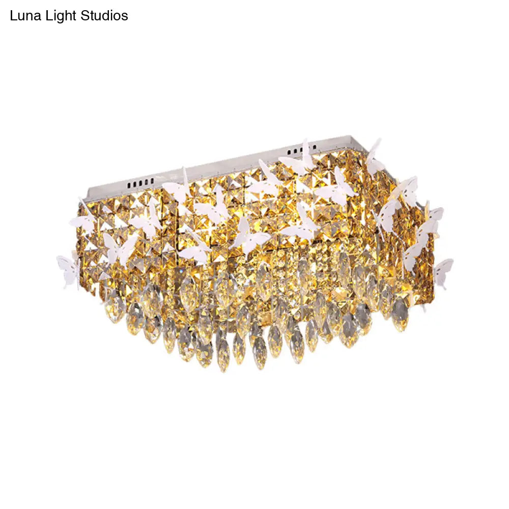 Rectangular Led Stainless - Steel Flush Mount Butterfly Ceiling Light Fixture With Clear/Amber/Lake