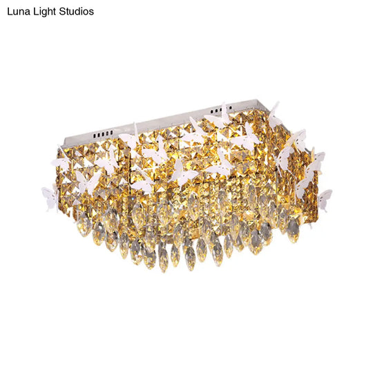 Rectangular Led Stainless - Steel Flush Mount Butterfly Ceiling Light Fixture With Clear/Amber/Lake