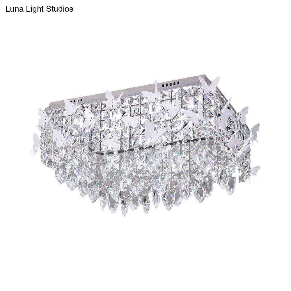 Rectangular Led Stainless-Steel Flush Mount Butterfly Ceiling Light Fixture With Clear/Amber/Lake