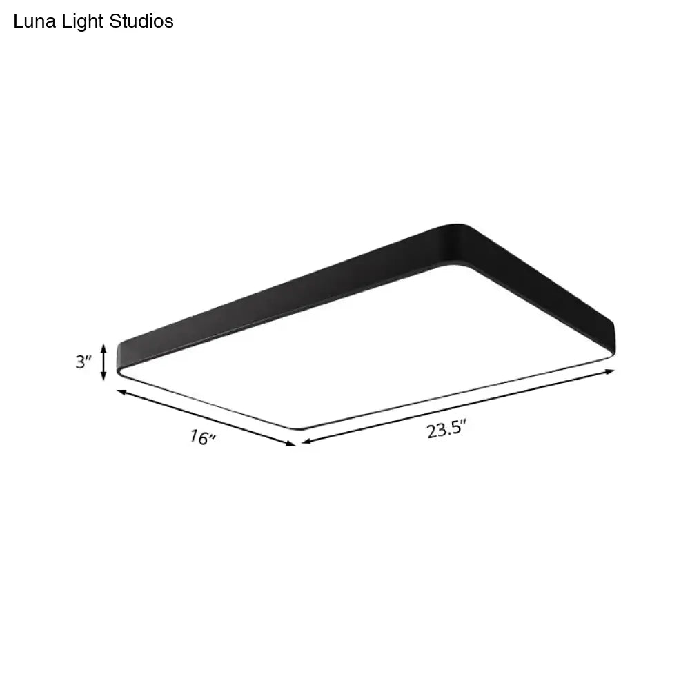 Rectangular Metal Flush Mount With Led Light - Simple White/Black For Bedroom And Office