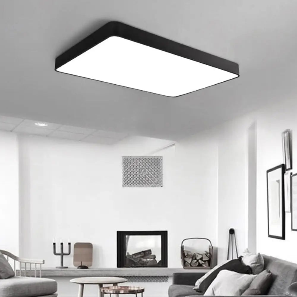 Rectangular Metal Flush Mount With Led Light - Simple White/Black For Bedroom And Office Black