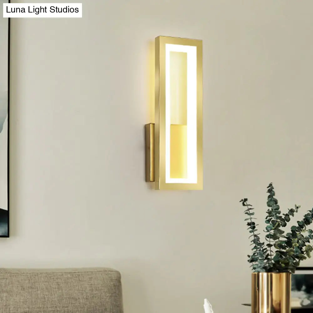 Rectangular Minimalist Led Metallic Wall Sconce Lamp In White/Black/Gold - White/Warm Light