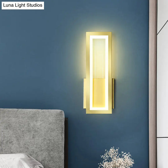 Rectangular Minimalist Led Metallic Wall Sconce Lamp In White/Black/Gold - White/Warm Light