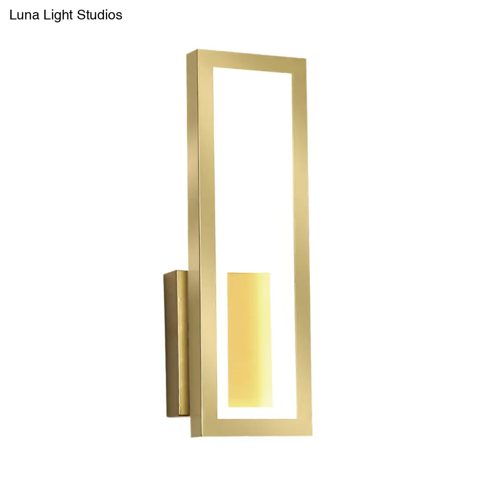 Rectangular Minimalist Led Metallic Wall Sconce Lamp In White/Black/Gold - White/Warm Light