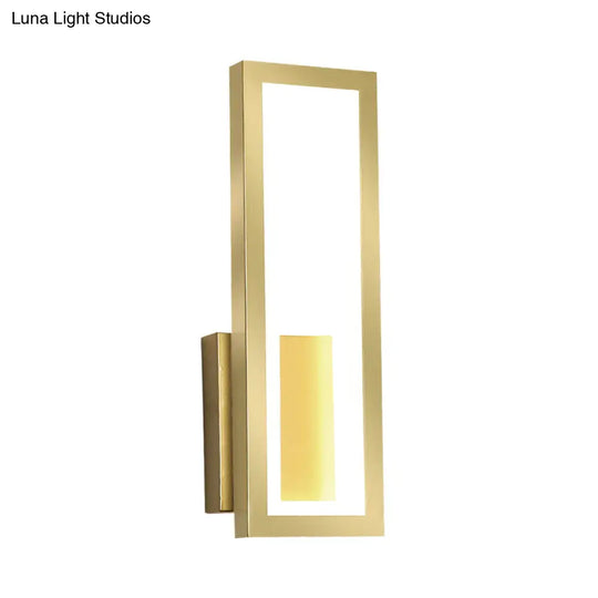 Rectangular Minimalist Led Metallic Wall Sconce Lamp In White/Black/Gold - White/Warm Light