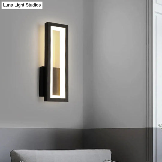 Rectangular Minimalist Led Metallic Wall Sconce Lamp In White/Black/Gold - White/Warm Light