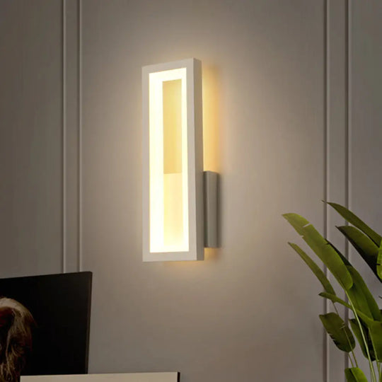 Rectangular Minimalist Led Metallic Wall Sconce Lamp In White/Black/Gold - White/Warm Light White /