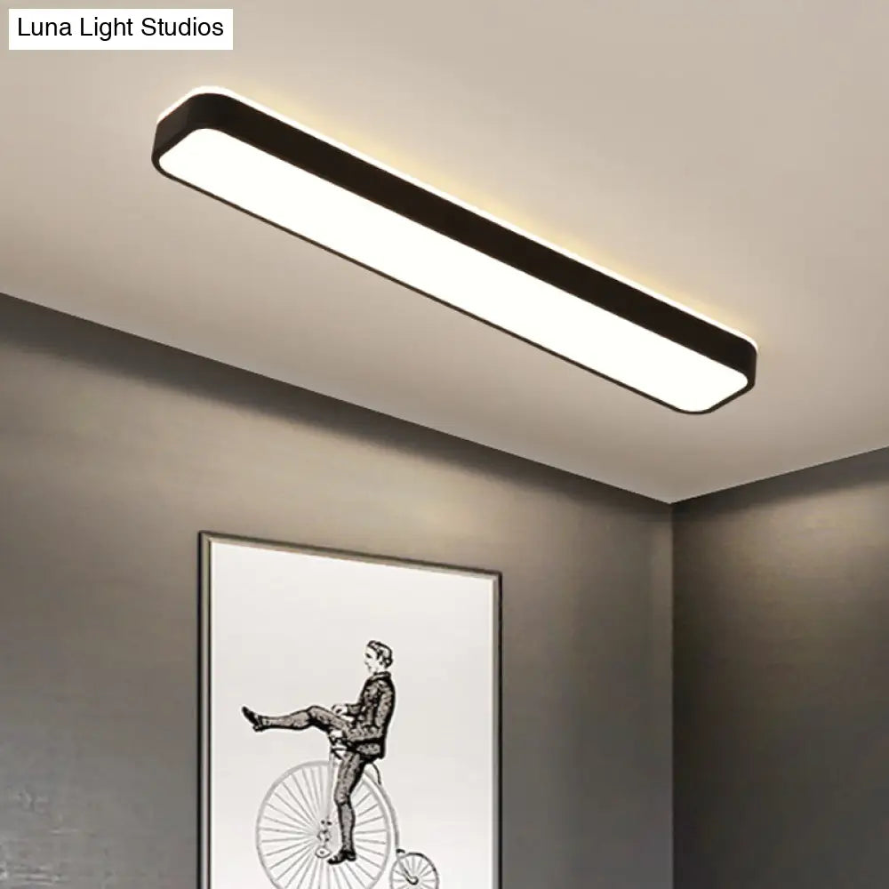Rectangular Minimalist Metallic Flush Mount Led Light In Black/White With Warm/White Illumination
