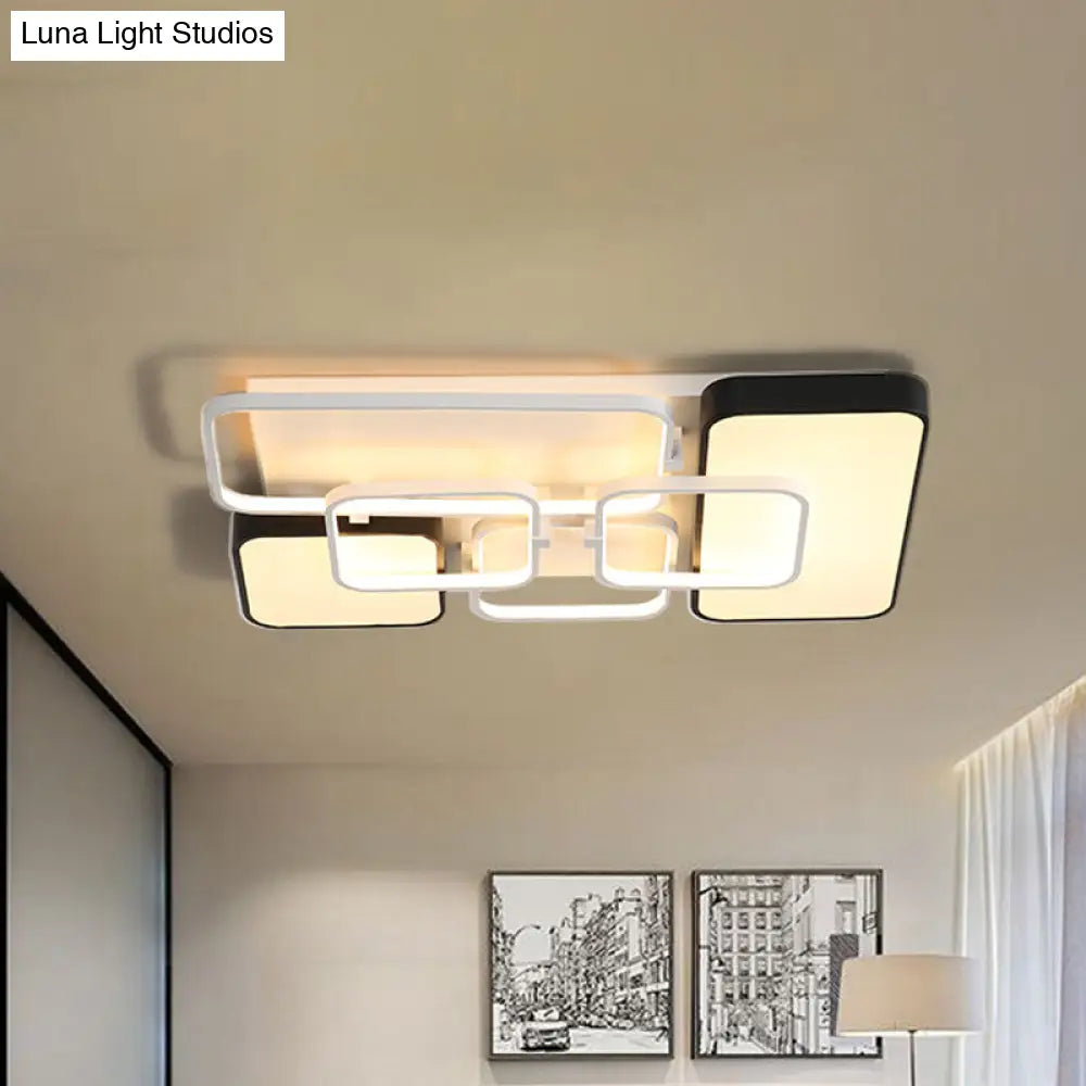 Rectangular Modernist Style Led Flush Mount Lamp - 18/21.5 Acrylic Wide Black Warm/White Light For