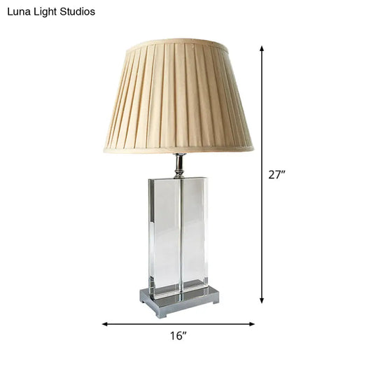 Rectangular Nightstand Lamp - Contemporary Hand-Cut Crystal Reading Light In Beige