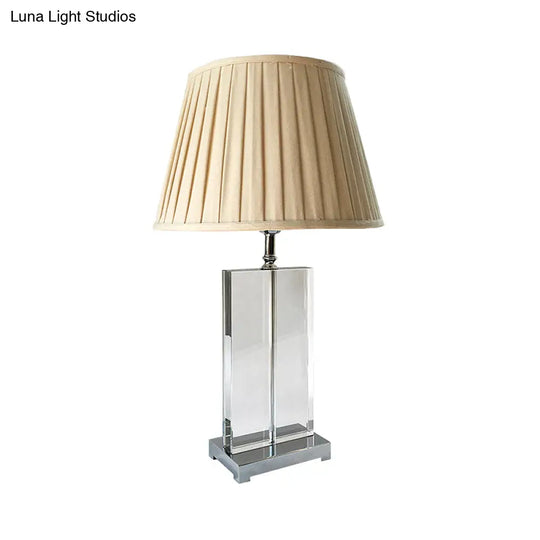 Rectangular Nightstand Lamp - Contemporary Hand-Cut Crystal Reading Light In Beige