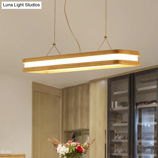 Rectangular Wood Island Pendant Light - Nordic Led Dining Room Fixture In Beige