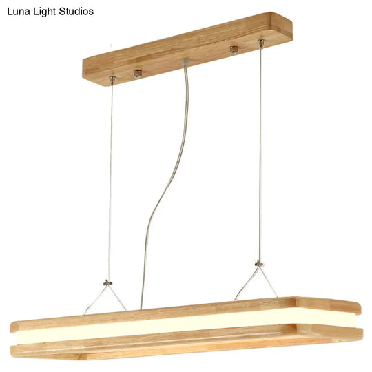 Rectangular Wood Island Pendant Light - Nordic Led Dining Room Fixture In Beige