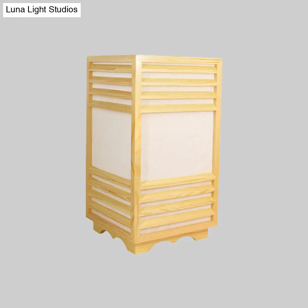 Rectangular Wood Nightstand Lamp In Beige - Ideal Reading Light For Study