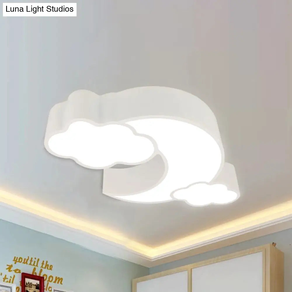 Red Acrylic Cloud Moon Flush Mount Ceiling Lamp For Study Room - Contemporary Lighting White / 22