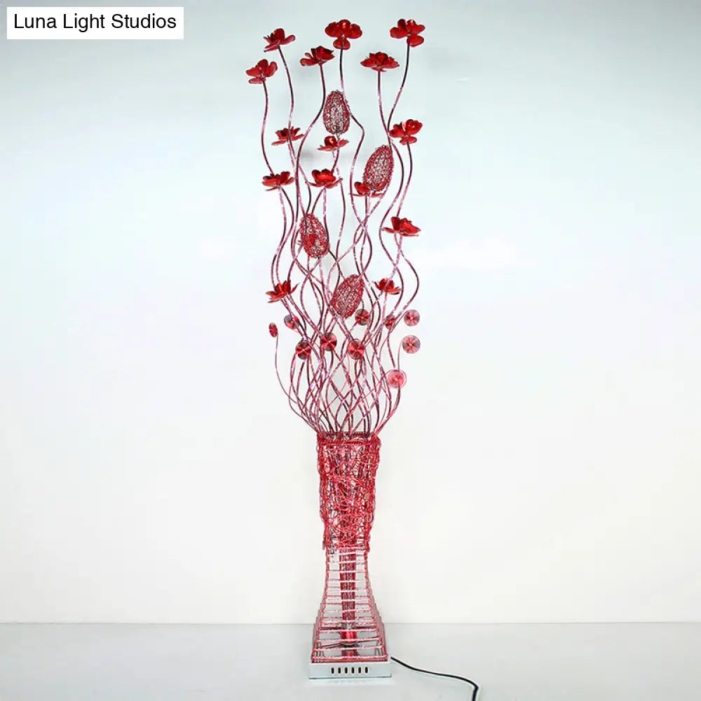 Red Aluminum Led Trapezoid Floor Lamp: Stylish Floral Décor For Living Room Lighting