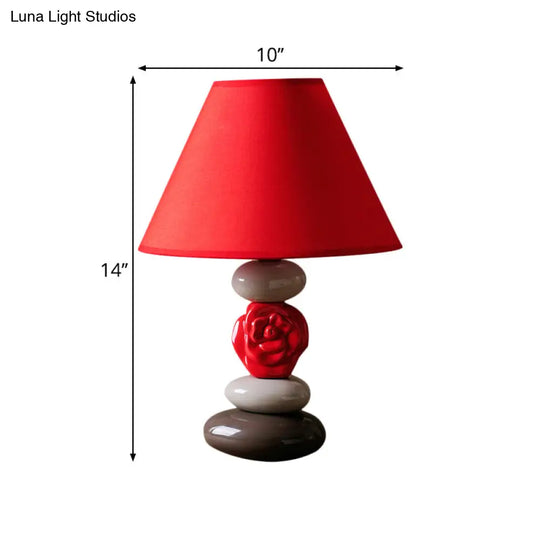 Red Ceramics Vintage Style Desk Lamp - 1 Bulb Table Light With Cone Shade