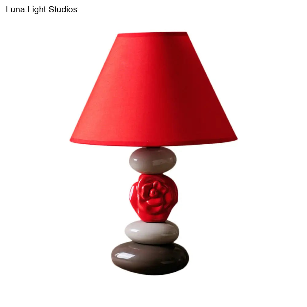 Red Ceramics Vintage Style Desk Lamp - 1 Bulb Table Light With Cone Shade