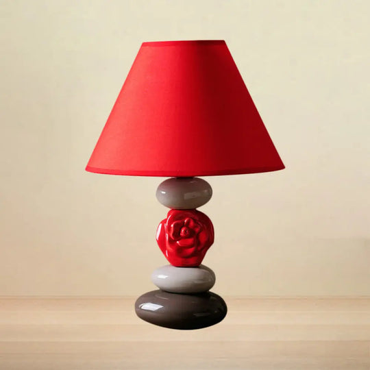 Red Ceramics Vintage Style Desk Lamp - 1 Bulb Table Light With Cone Shade