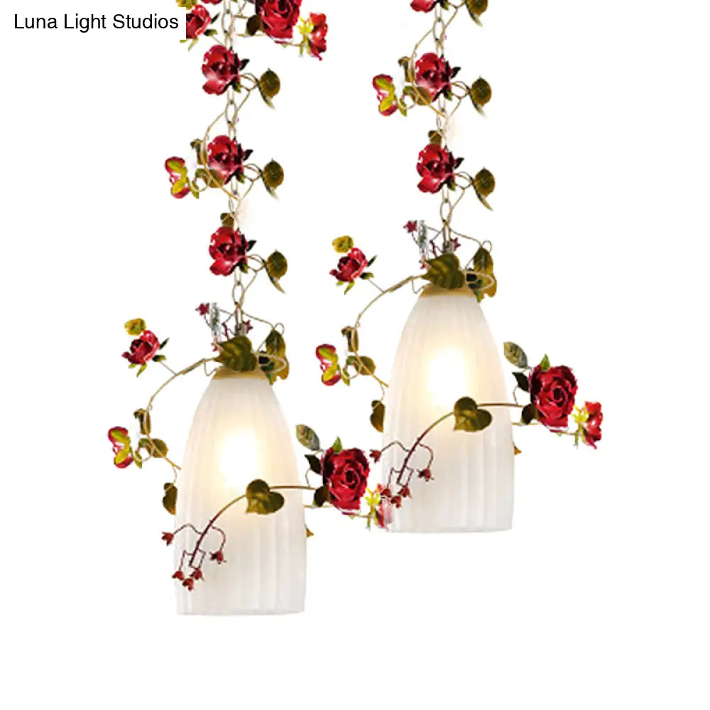 Red Cluster Pendant Ceiling Lamp With White Glass And 2/3 Lights - Elegant Country Style