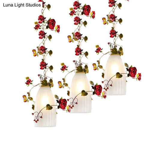 Red Cluster Pendant Ceiling Lamp With White Glass And 2/3 Lights - Elegant Country Style