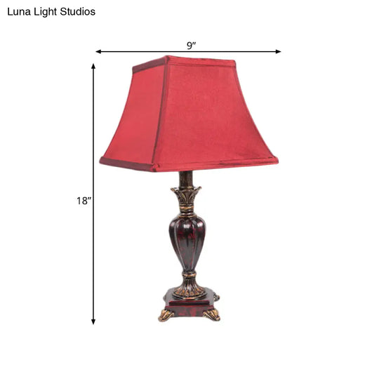 Red Country Pagoda Bedside Table Lamp With 1 Bulb Fabric Shade & Resin Base