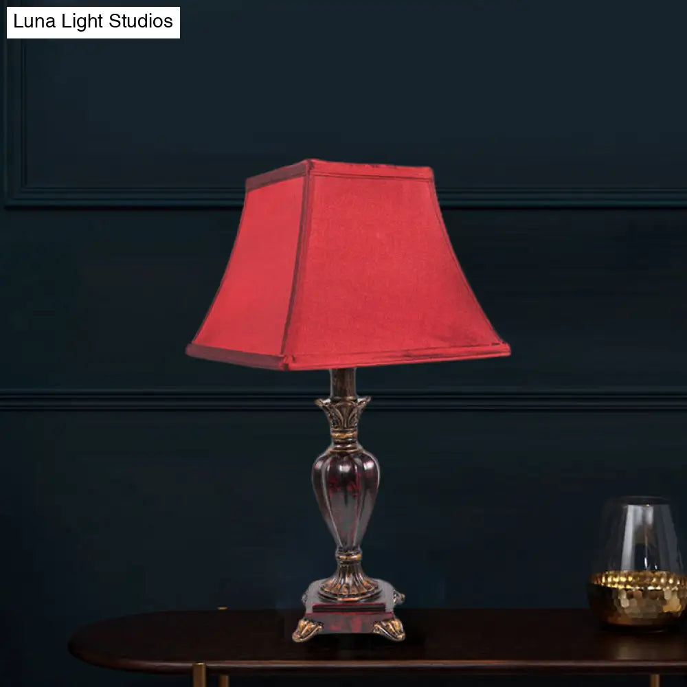 Red Country Pagoda Bedside Table Lamp With 1 Bulb Fabric Shade & Resin Base