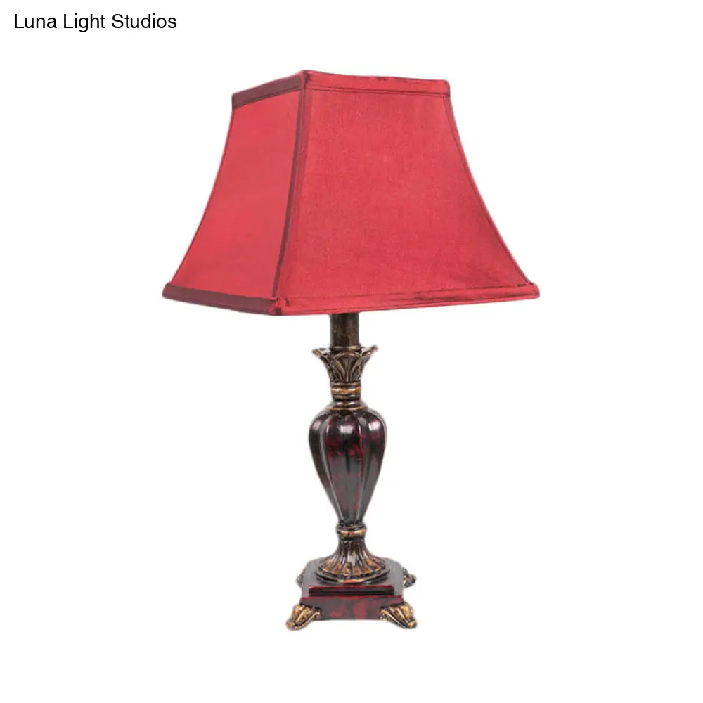 Red Country Pagoda Bedside Table Lamp With 1 Bulb Fabric Shade & Resin Base