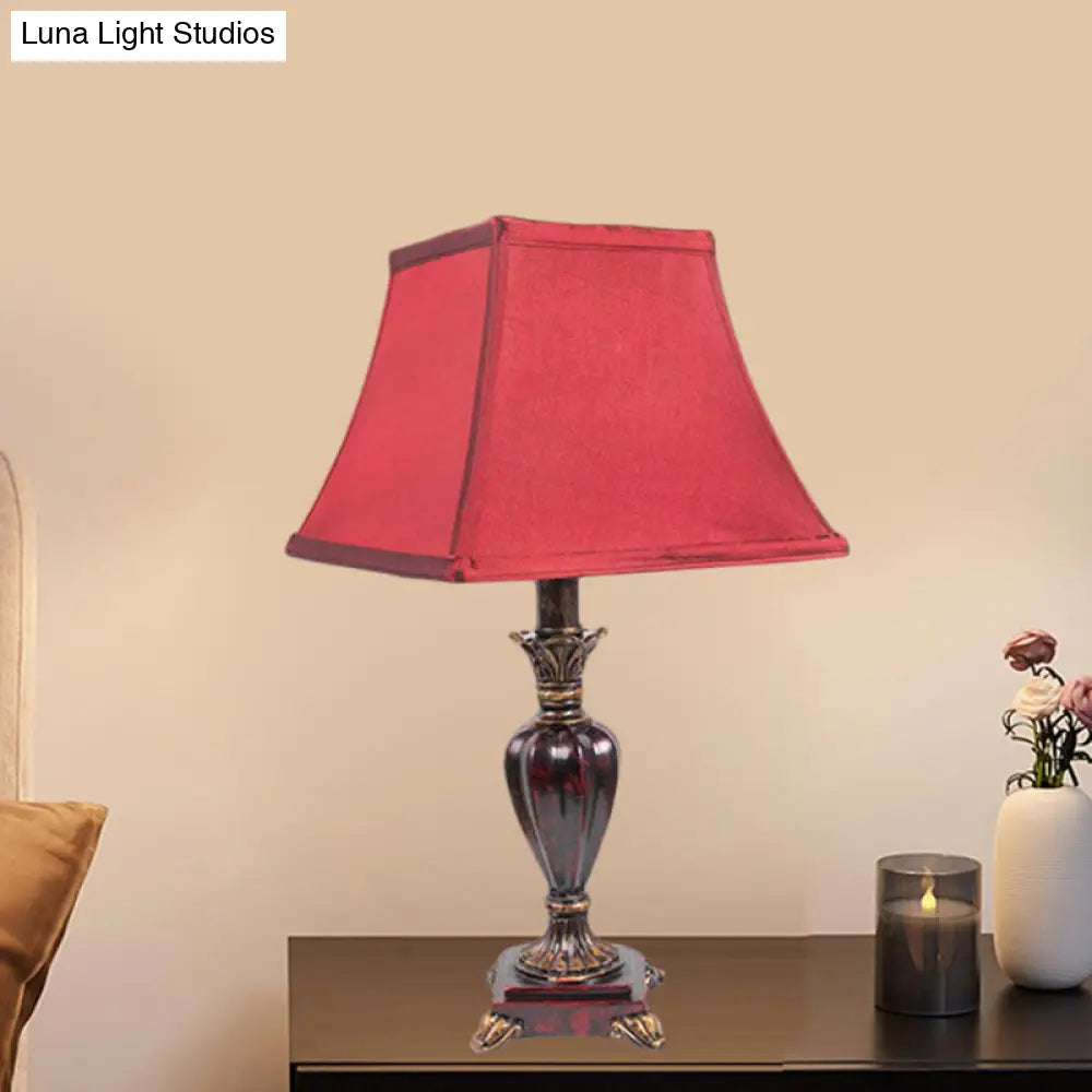 Red Country Pagoda Bedside Table Lamp With 1 Bulb Fabric Shade & Resin Base