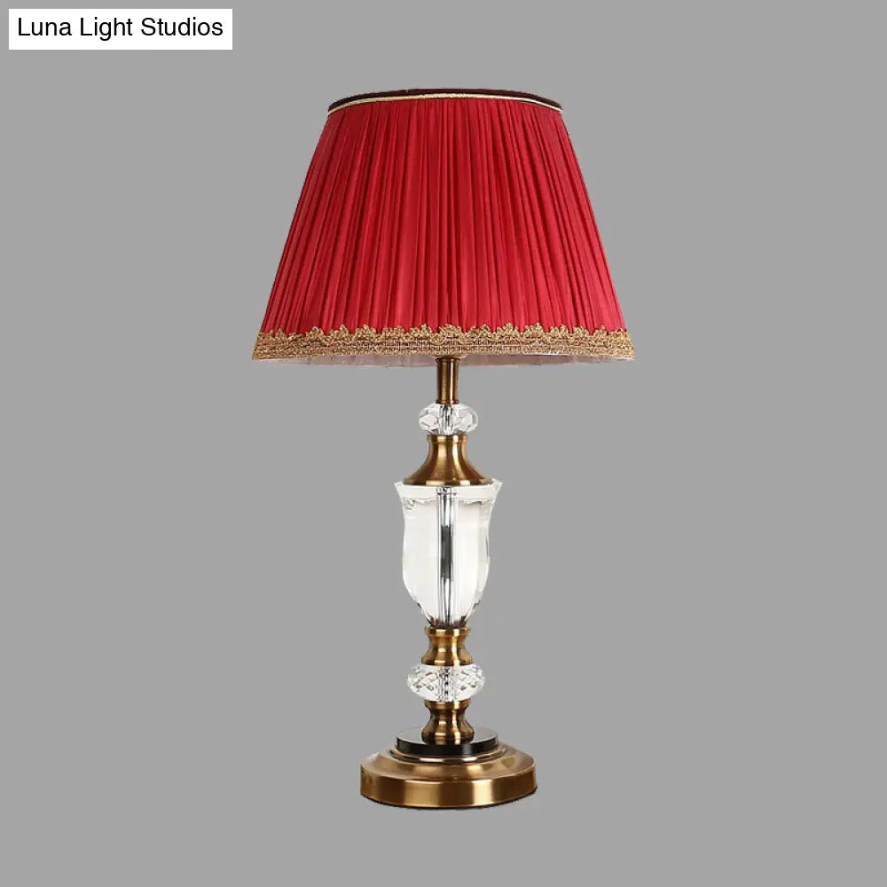 Red Crystal Countryside Nightstand Lamp - Single Head Table Light For Bedroom