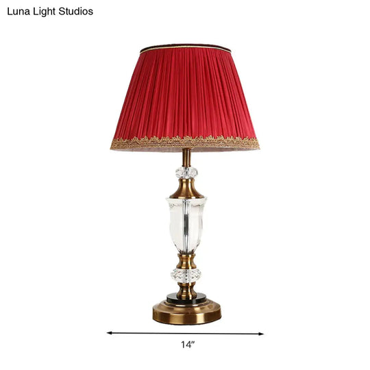 Red Crystal Countryside Nightstand Lamp - Single Head Table Light For Bedroom