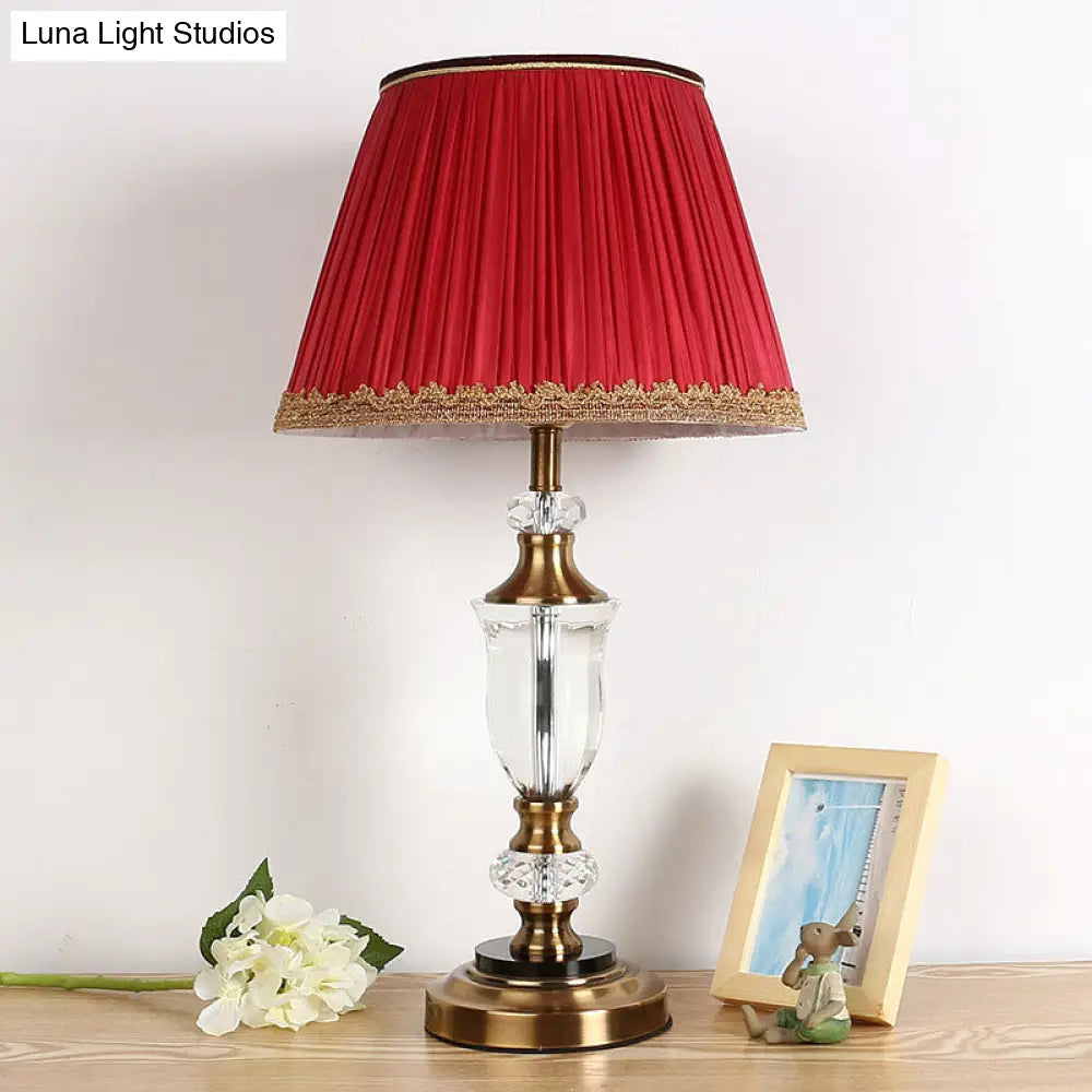 Red Crystal Countryside Nightstand Lamp - Single Head Table Light For Bedroom