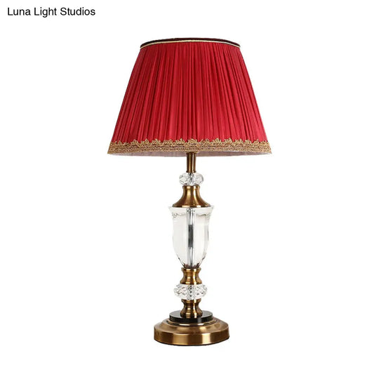 Red Crystal Countryside Nightstand Lamp - Single Head Table Light For Bedroom