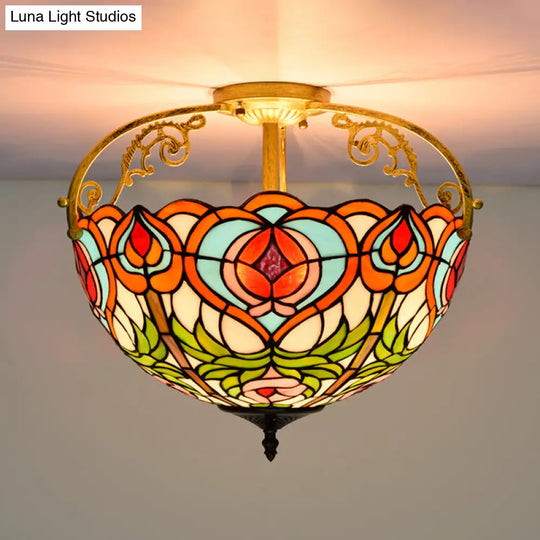 Red Cut Glass Petal Semi Flush Ceiling Lamp For Bedroom – 2/3 Lights