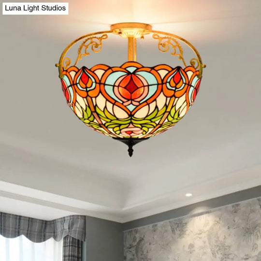 Red Cut Glass Petal Semi Flush Ceiling Lamp For Bedroom 2/3 Lights 3 /