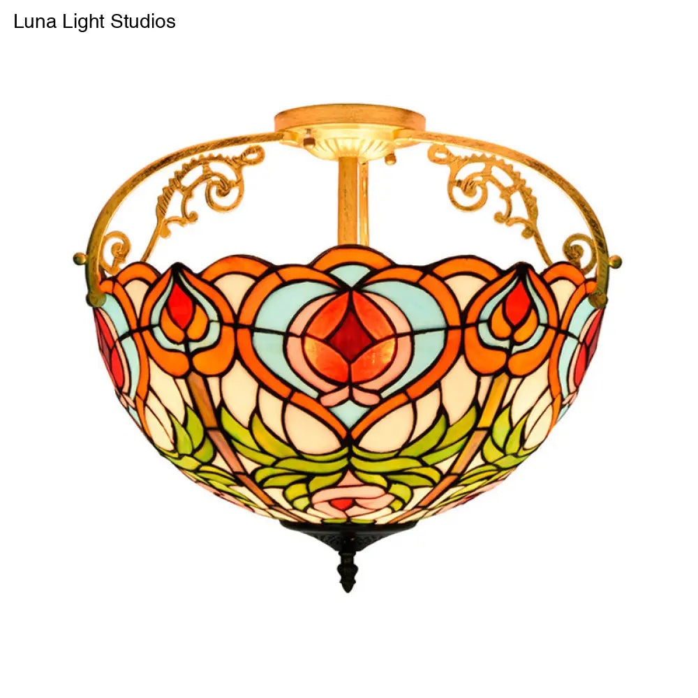 Red Cut Glass Petal Semi Flush Ceiling Lamp For Bedroom – 2/3 Lights