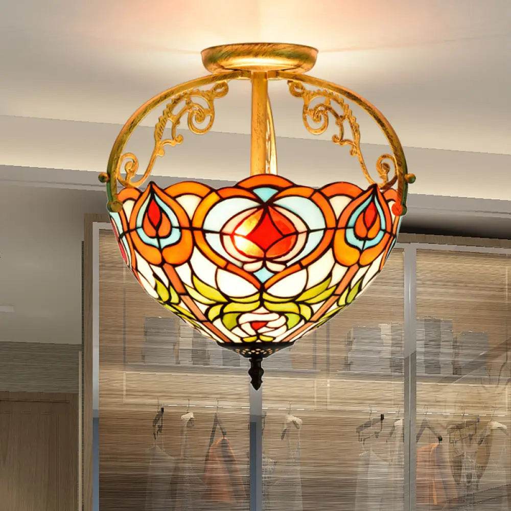 Red Cut Glass Petal Semi Flush Ceiling Lamp For Bedroom – 2/3 Lights 2 /