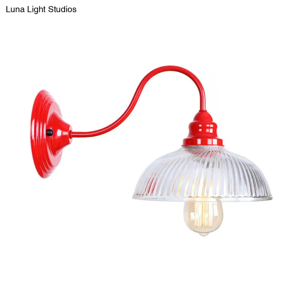 Red Dome Wall Sconce Light Fixture - Industrial Ribbed Glass 1 Living Room Lighting