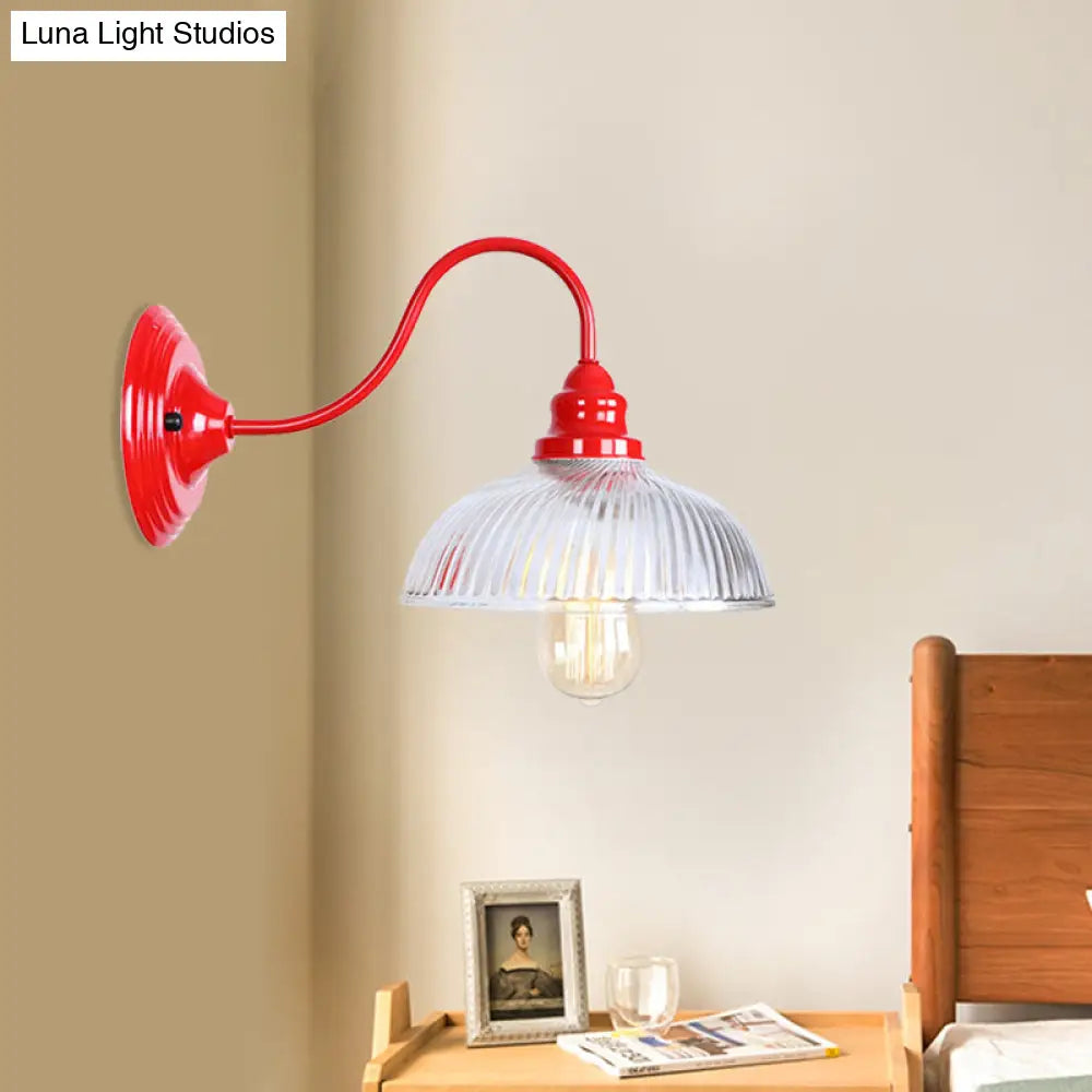 Red Dome Wall Sconce Light Fixture - Industrial Ribbed Glass 1 Living Room Lighting