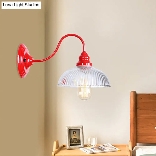 Red Dome Wall Sconce Light Fixture - Industrial Ribbed Glass 1 Living Room Lighting