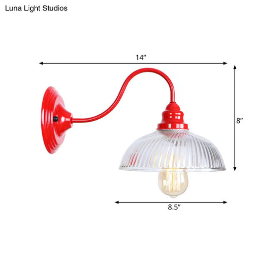 Red Dome Wall Sconce Light Fixture - Industrial Ribbed Glass 1 Living Room Lighting