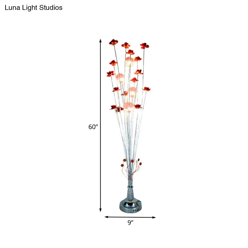 Red Flower Farmhouse Led Floor Lamp - Aluminum Wire Standing Light For Living Room