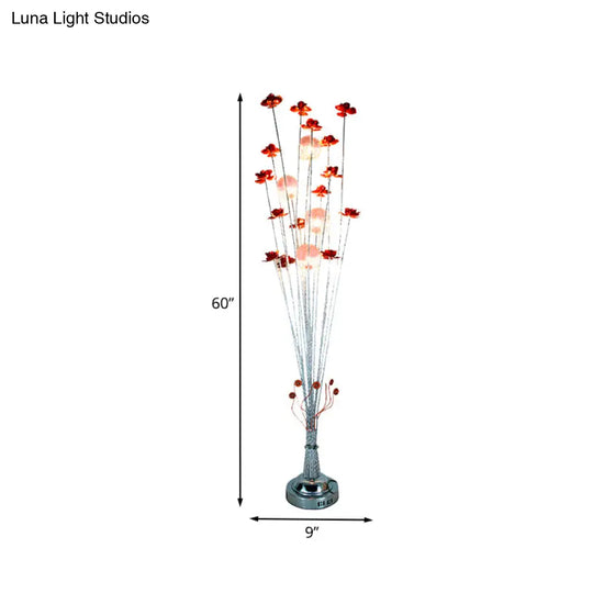 Red Flower Farmhouse Led Floor Lamp - Aluminum Wire Standing Light For Living Room