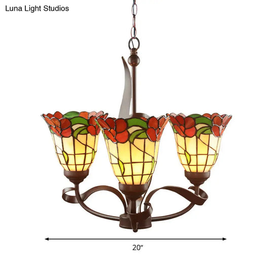 Red Cut Glass Chandelier Pendant Light - Mediterranean Ceiling Lamp With Blossom Design Ideal For