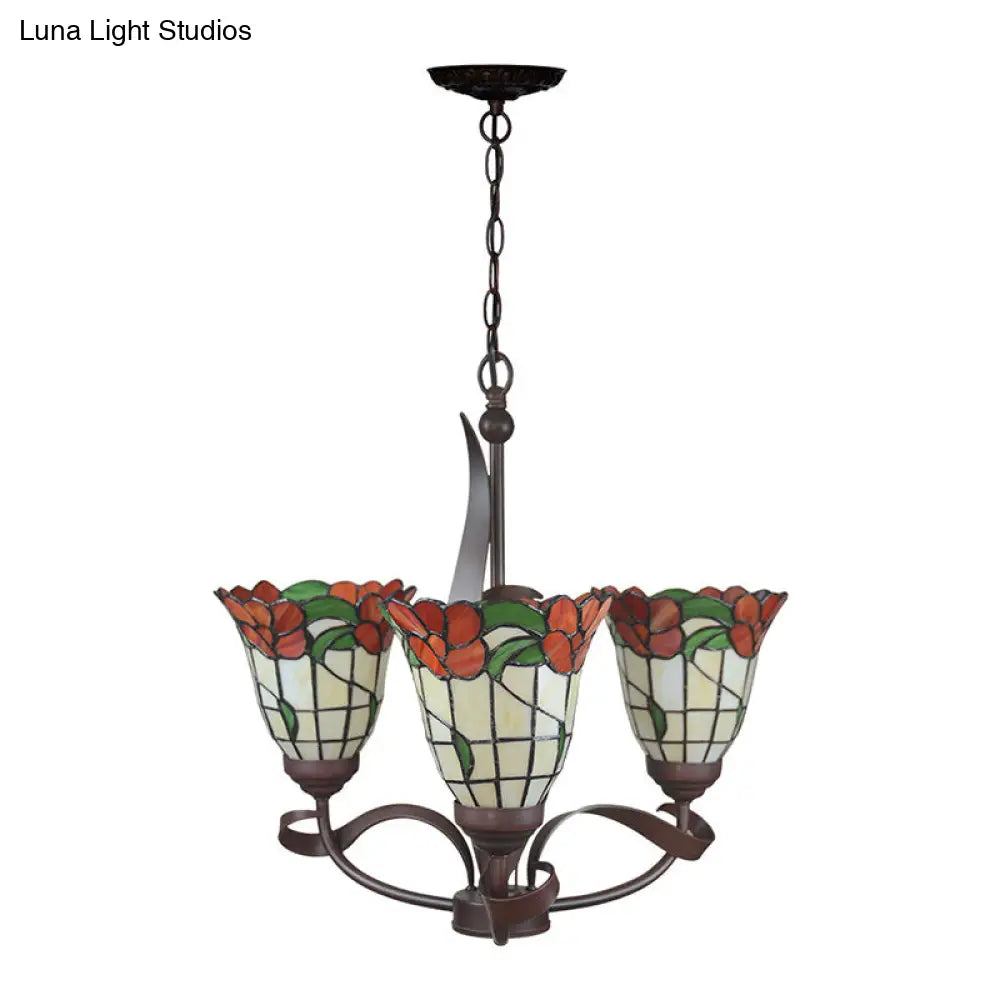 Red Cut Glass Chandelier Pendant Light - Mediterranean Ceiling Lamp With Blossom Design Ideal For