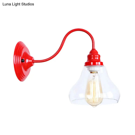 Red Industrial Tapered Glass Sconce Light With 1 Bulb - Bathroom Lighting Fixture