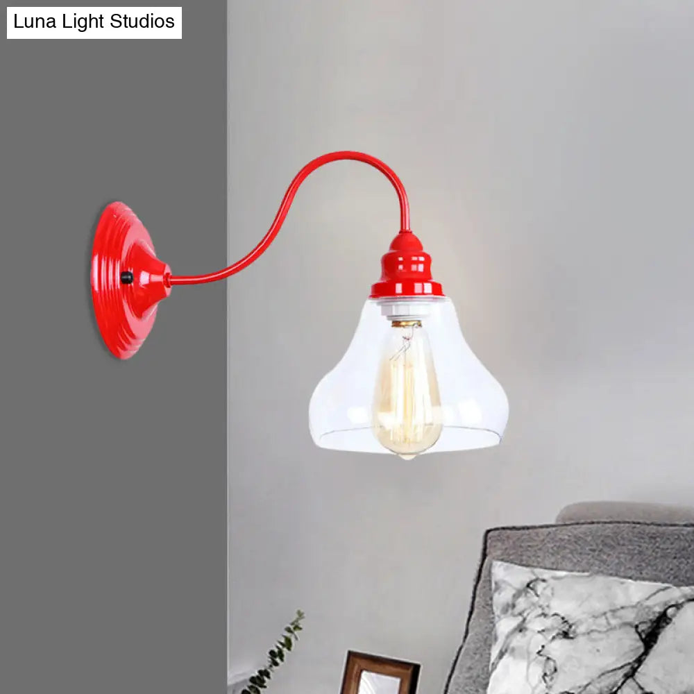 Red Industrial Tapered Glass Sconce Light With 1 Bulb - Bathroom Lighting Fixture